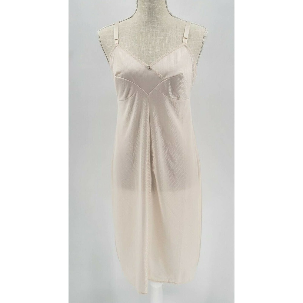 Vintage Lorraine Full Slip Dress Ivory Nylon Size 36 Adjustable Straps